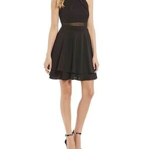 Sleeveless Black Mini Dress with Mesh Waist